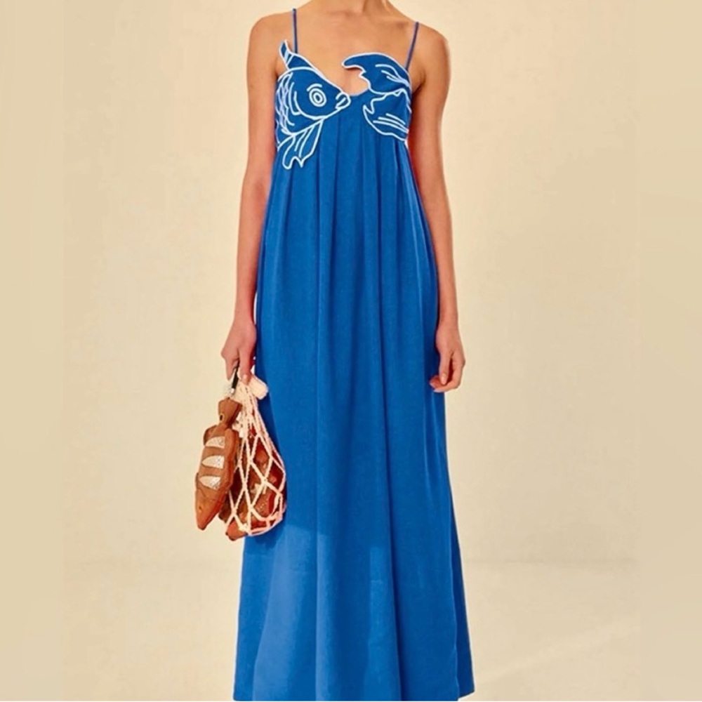 FARM Rio Blue Maxi Dress with Fish Design